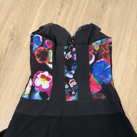 KAREN MILLEN BLACK FLORAL SILK CORSET DRESS SIZE 4 - Picture 10 of 13